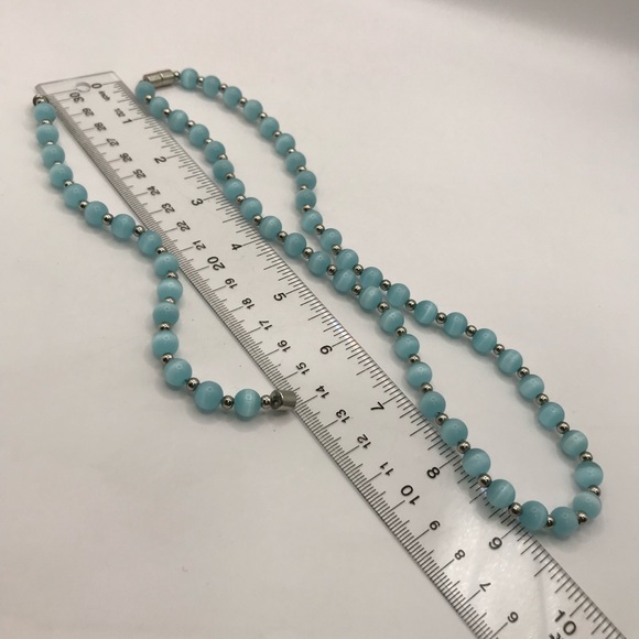 Light Blue Glass Cats Eye Bead Necklace & Bracelet Set - Picture 4 of 8